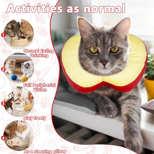 Cat Cone Collar Soft, Adjustable Cat Recovery Cone to Stop Licking, Cute Kitten Donut Collar After Surgery, Elizabethan Collars for Kittens, Lightweight Cats Neck Cones (Apple, Large) - color: Apple, size: Large