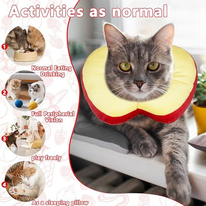 Cat Cone Collar Soft, Adjustable Cat Recovery Cone to Stop Licking, Cute Kitten Donut Collar After Surgery, Elizabethan Collars for Kittens, Lightweight Cats Neck Cones (Apple, Large) - color: Apple, size: Large