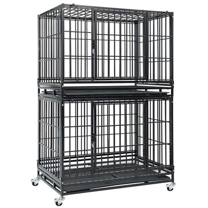 Two Levels 36 Inch Stackable Heavy Duty Dog Crate Cage Medium Sized Dog with Top Access, Basic Dog Crates for Small Medium Dogs 2 Door Dog Kennel Indoor with Tray and Wheels - size: 36 Inch-2 Pack