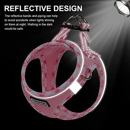 Mercano Soft Mesh Dog Harness and Leash Set, Step-in Reflective Breathable Lightweight Vest Harnesses with Safety Buckle for Small Dogs, Cats (Pink, XXS) - color: Pink, size: XXS (Chest: 9.5"-11.2")