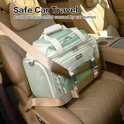 Cozy Cruiser Pet Carrier with Wheels,TSA Airline Approved, Expandable Space, Soft-Sided & Collapsible Design,Rolling Travel Bag with Telescopic Handle for Small Dogs and Cats - color: Green