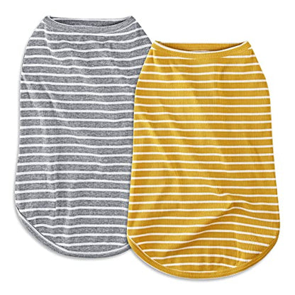 Dog Shirt Vest Lightweight Stretchy Dog T-Shirts Soft Cool Sleeveless Stripe Vests Breathable Clothes for Puppy Kitty Cats Small Medium Large Dogs 2 Pack Yellow + Light Grey [ 2XL ] - color: Yellow + Light Grey, size: 2XL-(20~30lb) | Chest(~24")