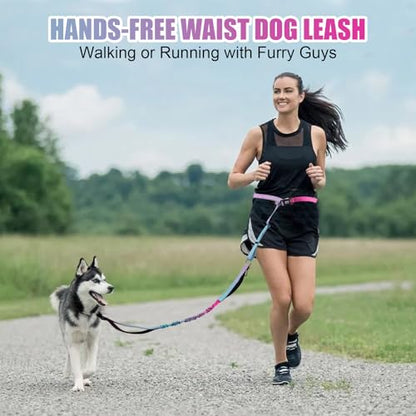 Heavy Duty Hands Free Dog Leash, 5-7 FT Reflective Adjustable Waist Dog Leash Belt with Padded Handles, Shock Absorbing Bungee and Car Seat Belt for Large Medium Dogs (Gradient Pink, XL) - color: Gradient Pink