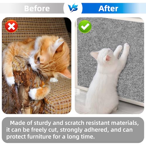 Cat Scratch Furniture Protector, Trimmable Self-Adhesive Cat Scratch Pad, 78.7"x11.8" Carpet Cover for Couch, Sofa, Walls, Furniture Cat Scratcher Board, Anti Scratch Pad for Cat Claws (Gray) - color: Gray