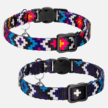 CollarDirect Cat Collar Breakaway with Removable Bell Set of 2 PCS - color: Blue & Purple