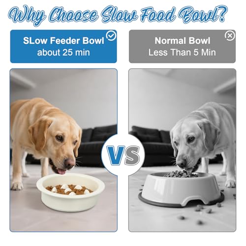 Ceramic Slow Feeder Dog Bowl 6.3inch Dog Food Dish Anti-Choking Puzzle Dogs Food Bowls Pet Slow Feeders Slows Down Eating Bloat Stop for Medium and Small Dogs and Cats