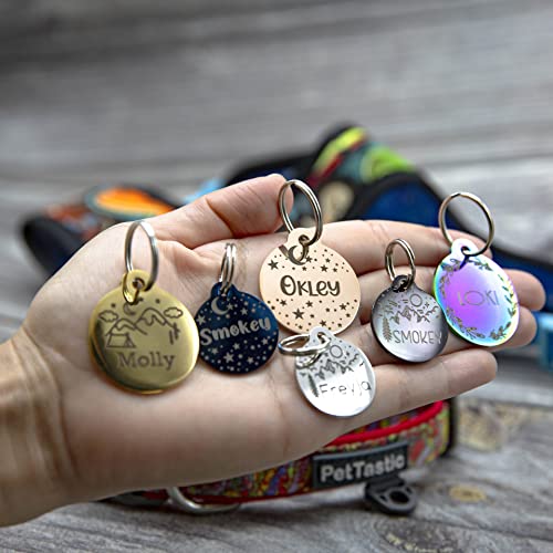 Personalized Dog Tag with 5 Lines of Custom Deep Engraved Durable Stainless Steel Pet ID Name Tag Designer Small Size Round - size: Small, style: Round