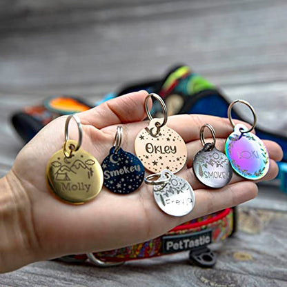 Personalized Dog Tag with 5 Lines of Custom Deep Engraved Durable Stainless Steel Pet ID Name Tag Designer Small Size Round - size: Small, style: Round