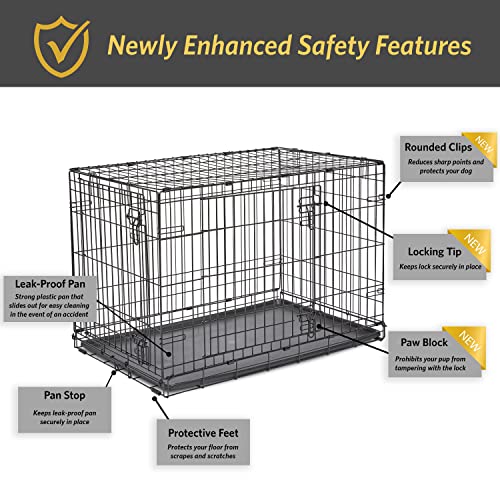 Midwest Homes for Pets 36-Inch New World Crate for Medium-Large Breeds, 41-70 lbs, Double Door Folding Dog Crate, Leak-Proof Tray & Secure Latches, Portable, Durable & Easy to Assemble - size: 36.0"L x 23.0"W x 25.0"H