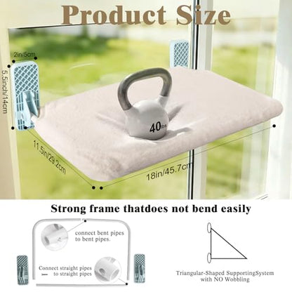 Cat Window Perch, Foldable Window Hammock for Cats with Strong Adhesive Glue, Metal Frame and Washable Soft Cover cat Bed for Window, Reversible for Winter and Summer