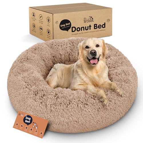 Donut Dog Bed - Premium Comfort for Anxiety Relief - Fluffy & Calming Design with Ultra-Plush Support | Cozy Round Dog Bed with Super Soft Circle Style (Camel, X-Large)