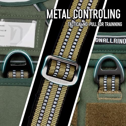 Tactical Dog Harness for Medium & Large Dogs, Green Adjustable No-Pull Control with Handle, Heavy Duty Reflective Vest - Size M - color: Army Green, size: Medium