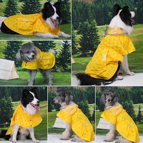 Dog Raincoat,Waterproof Rain Poncho with Hoodie, High Reflective Adjustable Pet Rain Jacket with Leash Hole for Small Medium and Large Dogs (Yellow(Water-Reactive Hydrochromic), Small: 9-13lbs) - color: Yellow(Water-reactive Hydrochromic), size: Small: 9-