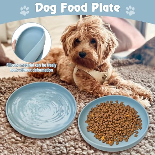 Silicone Cat Bowl Non-Slip Cat Food Plate Flat Dog Bowls with Suction Cup Shallow Puppy Food and Water Dish for Small and Medium Pets (Gray-Blue) - color: 1 Pcs - (Gray-Blue)