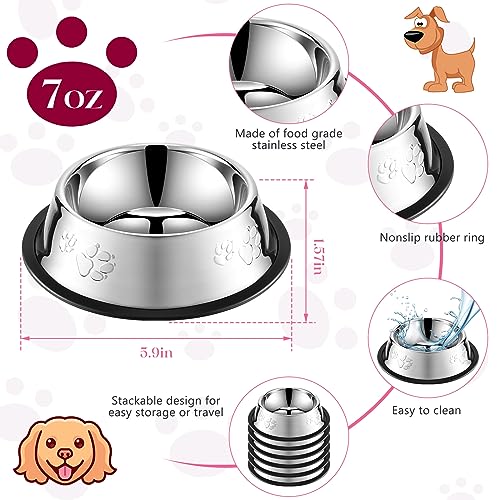 Tanlade 8 Pack Stainless Steel Dog Bowls Metal with Rubber Base Non-Slip Pets Puppy Cats Feeding Food and Water Bowls Dishwasher-Safe for Indoor Small Medium Large Dogs Cats Kitten Rabbit(7 oz) - size: 7 oz