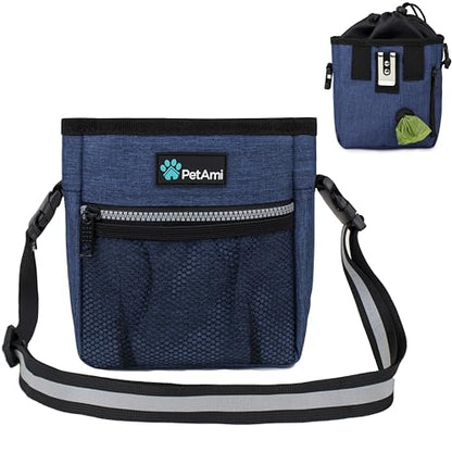 PetAmi Dog Treat Pouch, Pet Treat Pouch for Training, Dog Walking Bag Holder for Kibbles, Pet Food Toy, Dog Trainer Essentials Supplies, Poop Bag Dispenser, 3 Ways to Wear (Heather Navy) - color: Heather Navy