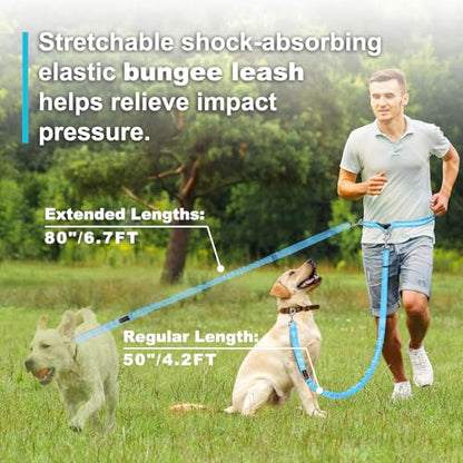 Laqibak Hands Free Dog Leash, Adjustable Waist Leash for Dog Walking, Dual Handle Bungee Dog 4.2-6.7 Feet Long with Reflective Stitches for Walking Hiking Running, Fits 26"- 43" Inch Waist, Blue - color: Blue