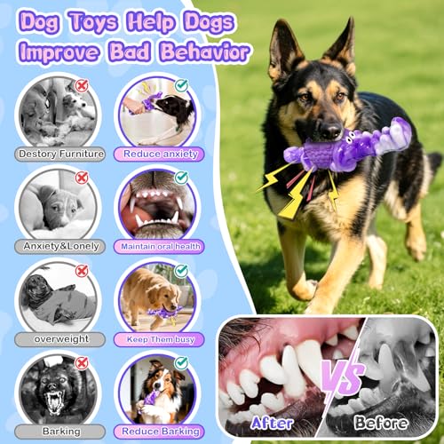 Squeaky Dog Chew Toys for Aggressive Chewers - Tough Crocodile Chew Toy for Small Medium Large Dogs, Dental Cleaning & Anxiety Relief, Boredom Buster (Purple) - color: Purple