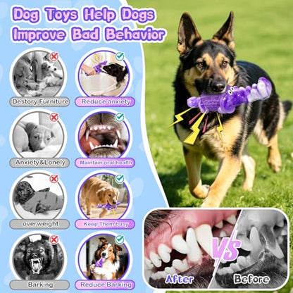 Squeaky Dog Chew Toys for Aggressive Chewers - Tough Crocodile Chew Toy for Small Medium Large Dogs, Dental Cleaning & Anxiety Relief, Boredom Buster (Purple) - color: Purple