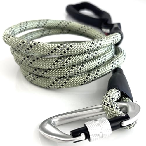 Heavy Duty Dog Leash with 1100LB Rated Locking Carabiner – 6FT Climbing-Inspired Reflective Rope Leash for Large & Medium Dogs that Pull – Padded Handle (Green) - color: Green