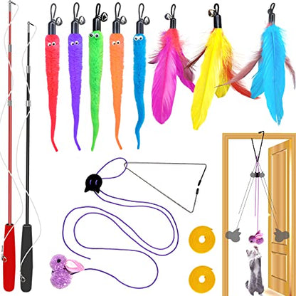 ZPH Cat Toys Interactive for Indoor Cats,2PCS Retractable Cat Wand,9PCS Teaser Toys&1PCS Hanging Door Lure Kitten Toy,Interactive Feather Toy for Teaser Play and Chase Exercise with Kitten - style: SET D