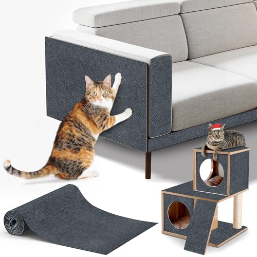 cat Scratching mat Self-Adhesive, Trimmable Furniture Protector for Couch, Sofa, Wall & Cat Trees - Durable Scratch Pad with Nano Tape, DIY Climbing Carpet for Indoor Cats (Dark Grey, 39.3"x15.8") - color: Dark grey, size: 39.3"x15.8"