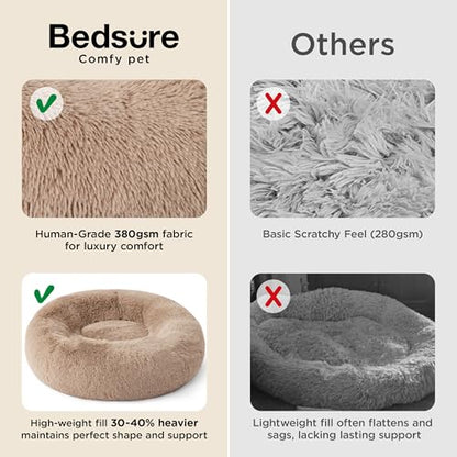 Bedsure Calming Dog Bed for Small Dogs - Donut Washable Small Puppy Bed, 23 inches Anti-Slip Round Fluffy Plush Faux Fur Large Cat Bed, Fits up to 25 lbs Pets, Camel - color: Camel, size: 23"L x 23"W x 8"Th
