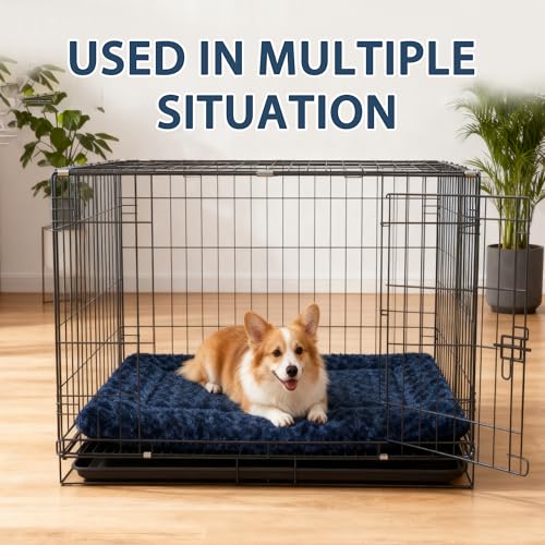 Dog Beds Crate Pad, Dog Bed Mat for Smal Dogs Sleeping, Soft, Durable, Washable & Anti-Slip Crate Pads, Reversible Mat Bed Kennel Mat Cat Bed - color: Navy Blue, size: S(24"*18"*1.5")