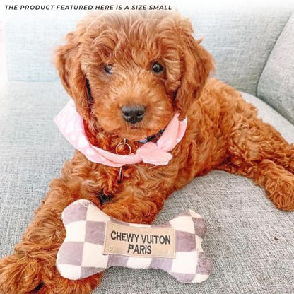 Haute Diggity Dog Chewy Vuiton Bone Plush Squeaky Dog Toy, Soft Durable Designer-Inspired Stuffed Puppy Chew Toys for Small & Medium Dogs, Machine-Washable (Tan Checker) Small - color: Brown Bone, size: Small