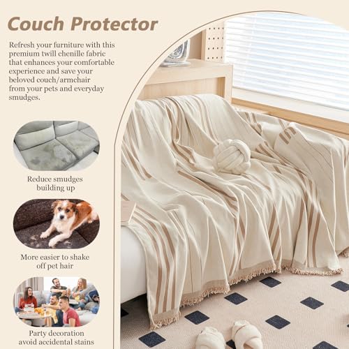 Chenille Armchair Cover Jacquard Sofa Covers Washable Furniture Protector Recliner Couch Cover 1 Cushion Reversible Chair Cover Beige Coffee Striped Couch Cover Blanket 71"x 71" - color: A0# Beige/Coffee - Striped, size: Medium 71" x 71"