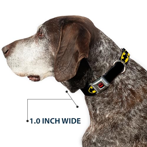 Dog Collar Seatbelt Buckle Batman Shield Black Yellow 15 to 26 Inches 1.0 Inch Wide - size: 1" Wide - Fits 15-24" Neck - Large