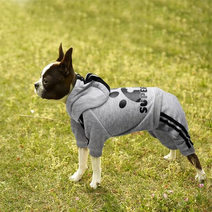 Dog Hoodie 4 Legs Jumpsuit for Small Dogs Puppy Clothes Dog Pullover Sweatshirt Cotton Doggie Winter Coat Cat Apparel (Medium, Grey) - color: Grey, size: Medium
