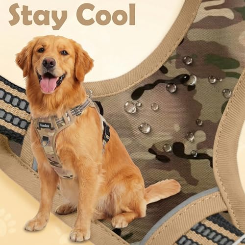 Funfox Dog Harness No Pull, Adjustable Pet Vest Harness, Super Soft Material with Vertical Handle Easy Control, Reflective Night Walking, 2 Leash Clips for Medium Sized Dogs, Camo Brown, M - color: Camo Brown, size: Medium