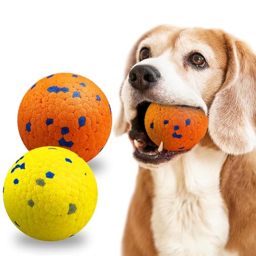 Dog Balls Indestructible Tennis for Dogs Durable Bouncy Dog Toy for Aggressive Chewers Interactive Dog Toys for Water Toy Fetch Balls 2 Pack - color: Yellow,Orange