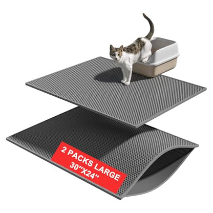 Pieviev 2 Packs Cat Litter Mat Double Layer Waterproof Urine Proof Trapping Mat (30''X24'', Gray) - color: Gray