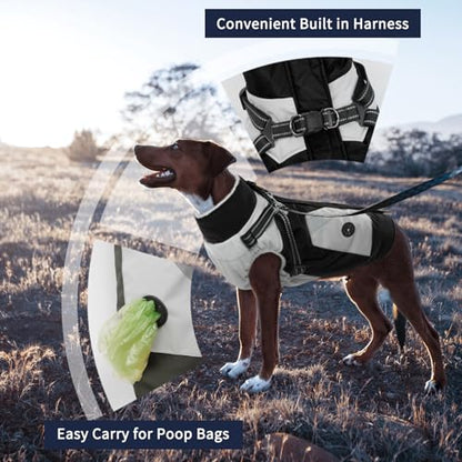 IECOii Dog Coat with Harness Built in - Black, Large - Waterproof Winter Coat, Fleece Lined Snow Jacket for Dogs - color: Black, size: Large(Chest:24.4 in)
