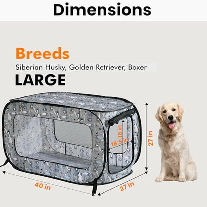 Beatrice Home Fashions Portable, Collapsible, Pop Up Kennel Travel Cat and Dog Crate, 40" L x 27" W x 27" H, Tail Waggers - color: Tail Waggers, size: 40.0"L x 27.0"W x 27.0"H