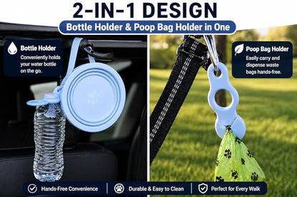 2-in-1 Travel Dog & Cat Bowl – Collapsible BPA-Free Silicone & 18/8 Stainless Steel, Portable & Non-Slip with Handle, Easy to Clean, Food & Water Bowl for On-the-Go Pets, Bottle/PoopBag Holder - color: Blue Bowl