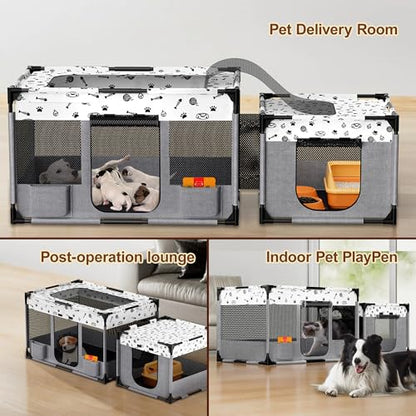 Portable Cat Playpen, Pet Dog Playpen, Kitten Puppy Play Pen for Indoor/Outdoor, Collapsible Cats Cages Enclosed Tent with Carrying Case, PVC Pipe Frame, 600D Oxford, 39" x 24" x 22"