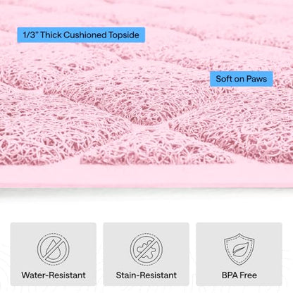 GORILLA GRIP Cat Litter Box Mat, Cushioned Coil Mesh Litter Trapping Mats, Scatter Control Supplies for Less Mess, Phthalate Free, Ultra Deep Catch Grooves, Rinse or Vacuum to Clean, 17x11 Light Pink - color: Light Pink, style: X-Small (17" x 11")
