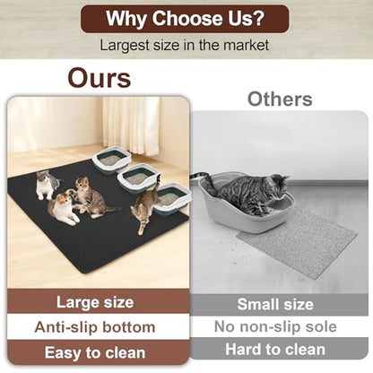 Jumbo Cat Litter Mat (47.2" x 39.3"), Large, Double layer, Waterproof, Non-Slip, Odor-Free, Easy to clean, Black - color: Black, size: 47.2" x 39.3"