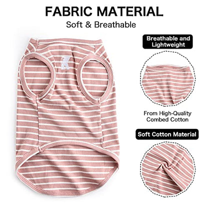 Dog Shirt Vest Lightweight Stretchy Dog T-Shirts Soft Cool Sleeveless Stripe Vests Breathable Clothes for Puppy Kitty Cats Small Medium Large Dogs 2 Pack Pink + Green [ M/Medium ] - color: Pink + Green, size: M-(6~9lb) | Chest(~15.3")