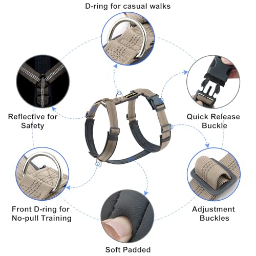 Plutus Pet No Pull Dog Harness, Adjustable Nylon Harness with Soft Padding, Reflective and Heavy Duty Dog Harness for Small, Medium, Large Dogs(Beige, M) - color: Beige, size: M