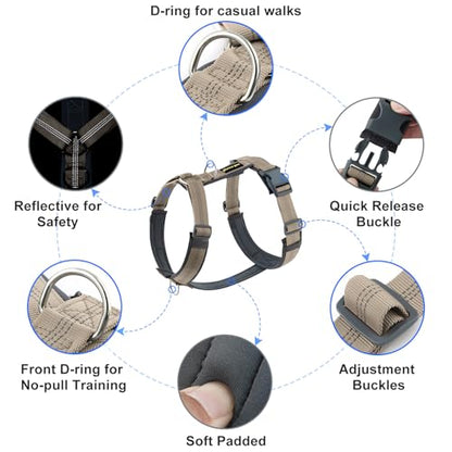 Plutus Pet No Pull Dog Harness, Adjustable Nylon Harness with Soft Padding, Reflective and Heavy Duty Dog Harness for Small, Medium, Large Dogs(Beige, M) - color: Beige, size: M