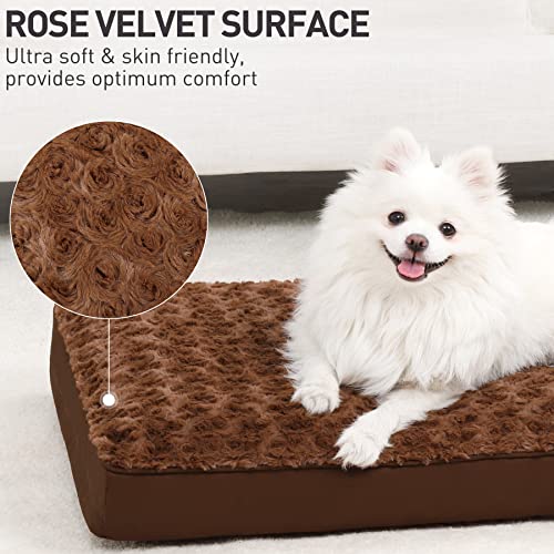 Dog Crate Bed Waterproof Dog Beds for Medium Pets Rose Velvet Soft Fluffy Washable with Removable Cover & Anti-Slip Bottom, 29 x 18 Inch, Brown - color: Brown, size: 29.0"L x 18.0"W x 3.0"Th