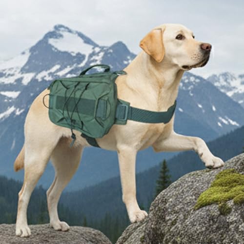 Tactical Dog Backpack Harness – Large, Army Green, 2 Ample Side Pockets | Water Resistant Saddle Bags for Hiking & Camping, Sturdy Vest Fits Medium & Large Dogs - size: Large