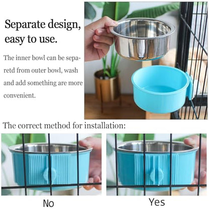 kathson Crate Dog Bowl, Removable Stainless Steel Hanging Pet Cage Bowl Food & Water Feeder Coop Cup for Cat, Puppy, Birds, Rats, Guinea Pigs (2 PCS, Size: M, Blue and Pink) - color: Size: M (Blue, Pink), size: 2 PCS