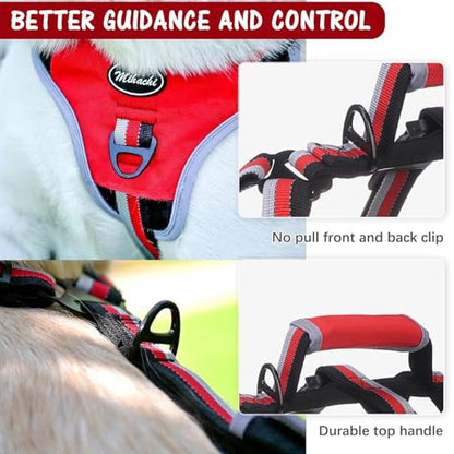 Escape Proof Dog Harness - No Pull Dog Harness with Handle, Soft Padded Reflective and Adjustable Full Body Pet Harness Vest for Medium Large Dogs Walking Hiking Training, Red X-Large - color: Red, size: X-Large