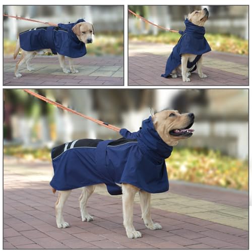 Adjustable Dog Raincoat, Waterproof Dog Rain Jacket for Small Medium Large Dogs,Reflective Lightweight Pet Rain Coat with Leash Hole (Navy&Black, Medium) - color: Navy&Black, size: Medium(13-22lb)