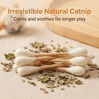 Cotton Swab Cat Toy with Catnip, 6 Pack Interactive Kicker Chew Stick for Indoor Pet Dental Play